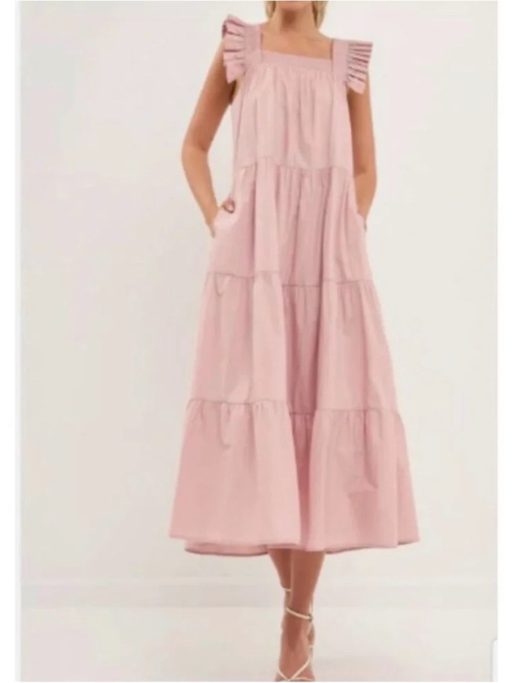 English Factory Ruffle Detail Midi Dress | Dusty Pink | Size M | NWT